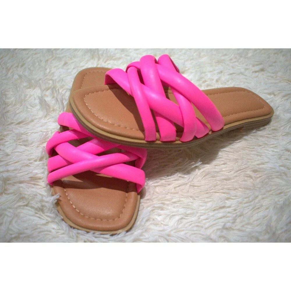 Universal Thread Hot Pink Memory Foam Crisscross Slide Sandals - Women's Size 6